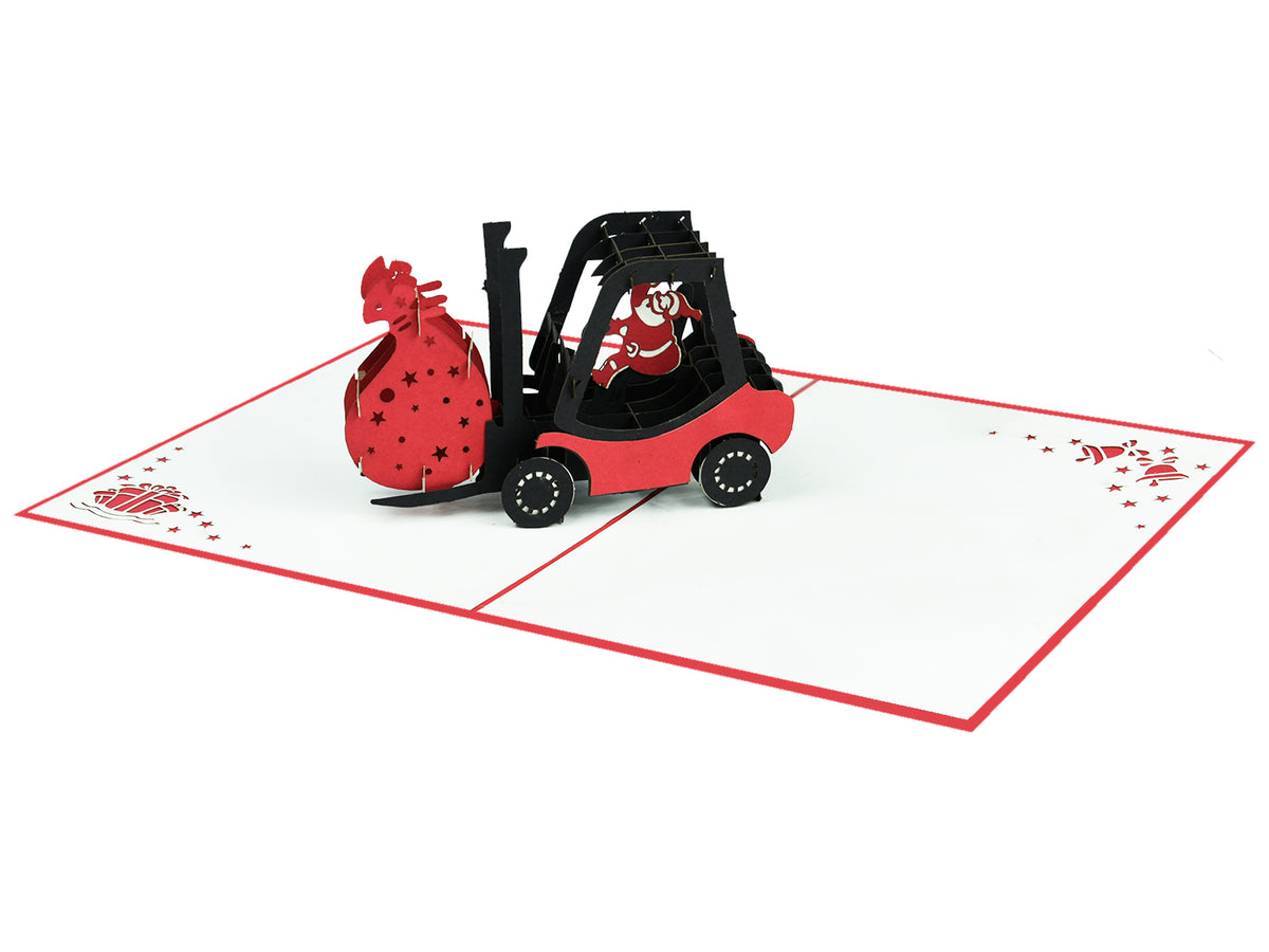 Santa Claus Driving A Forklift Pop-Up Card