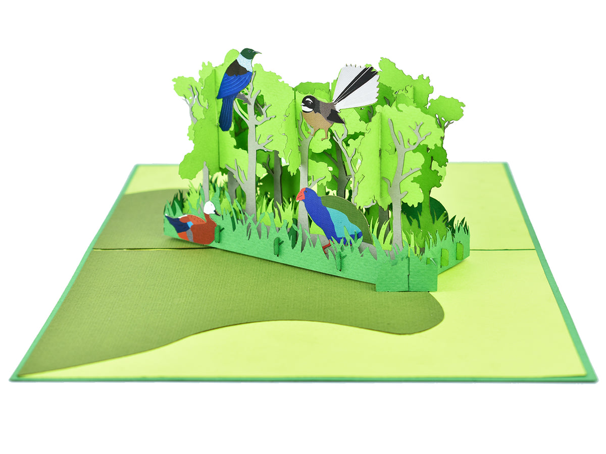 New Zealand Forest with Native Birds 3D Creative Pop Up Card - alternate view