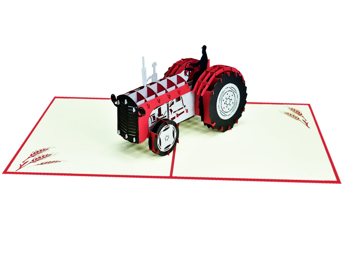 Vintage Red Tractor Pop-Up Card