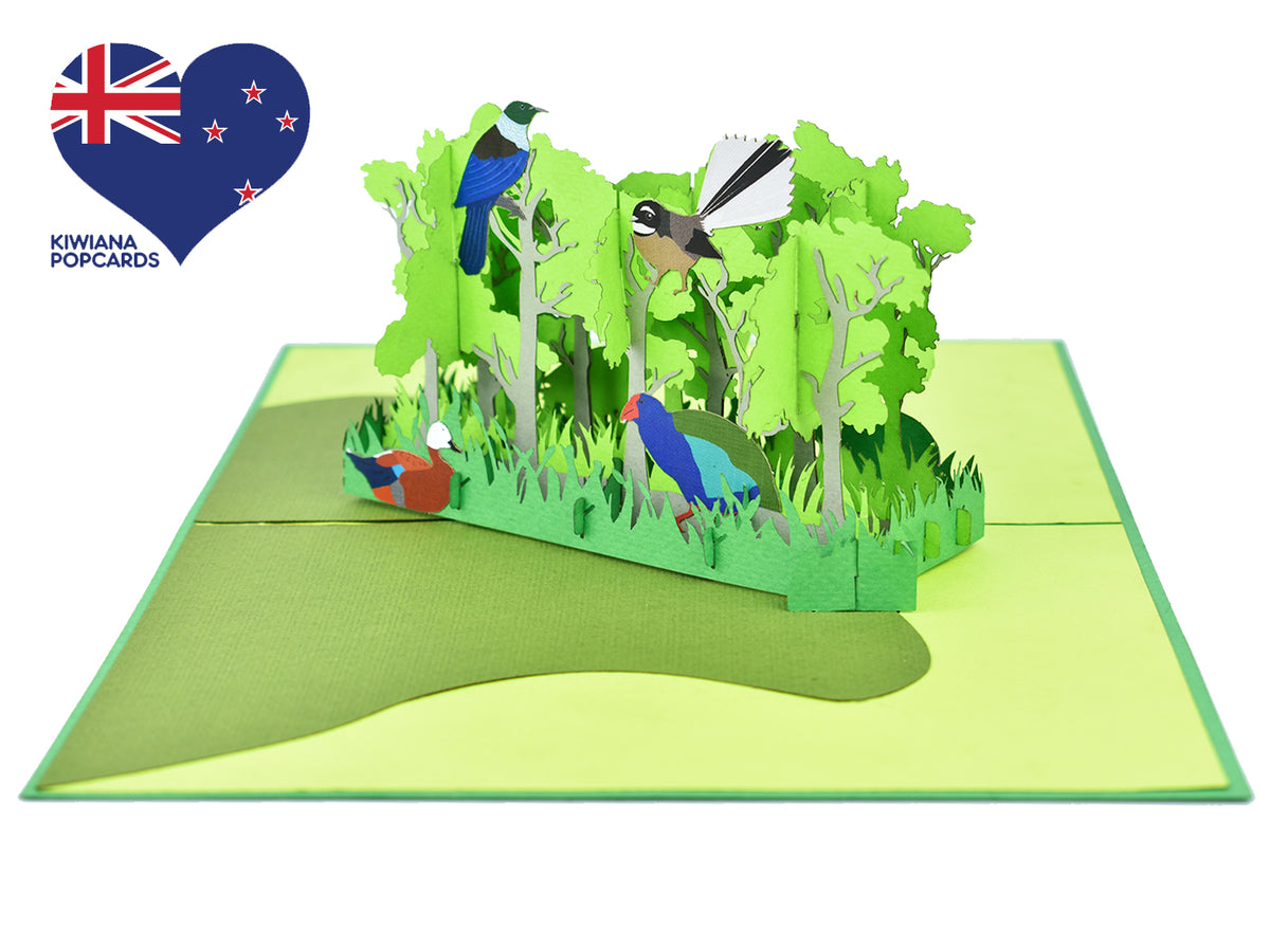 New Zealand Forest with Native Birds 3D Creative Pop Up Card