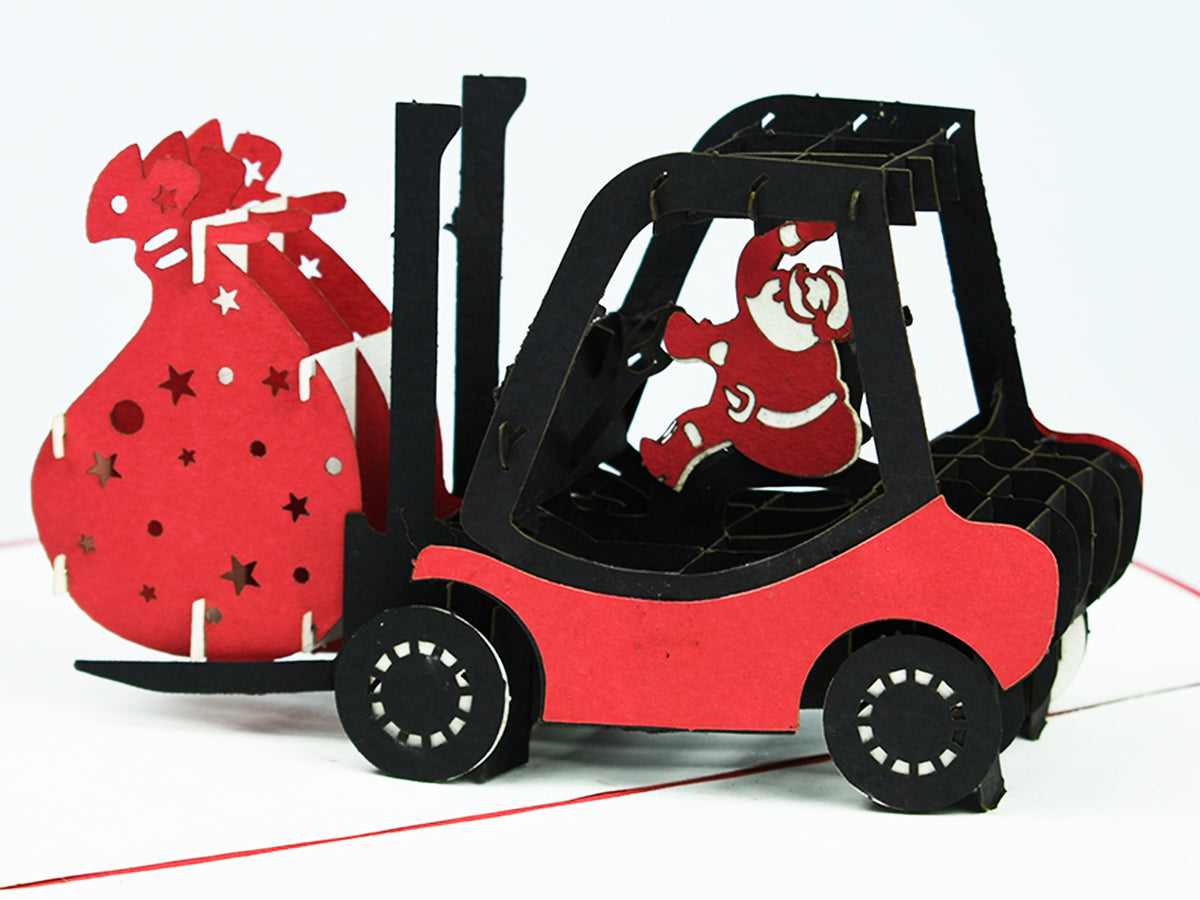 Santa Claus Driving A Forklift Pop-Up Card