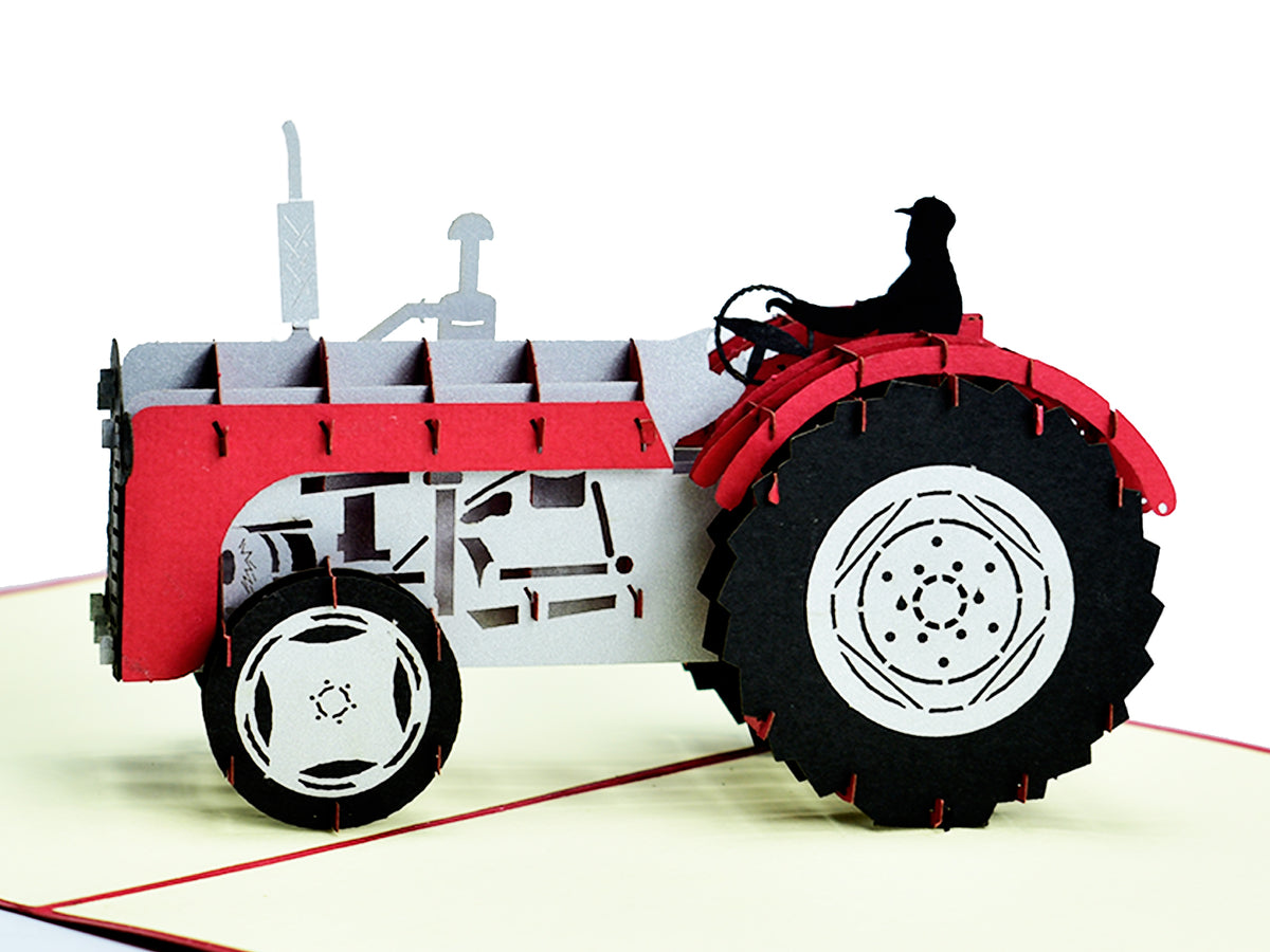 Vintage Red Tractor Pop-Up Card
