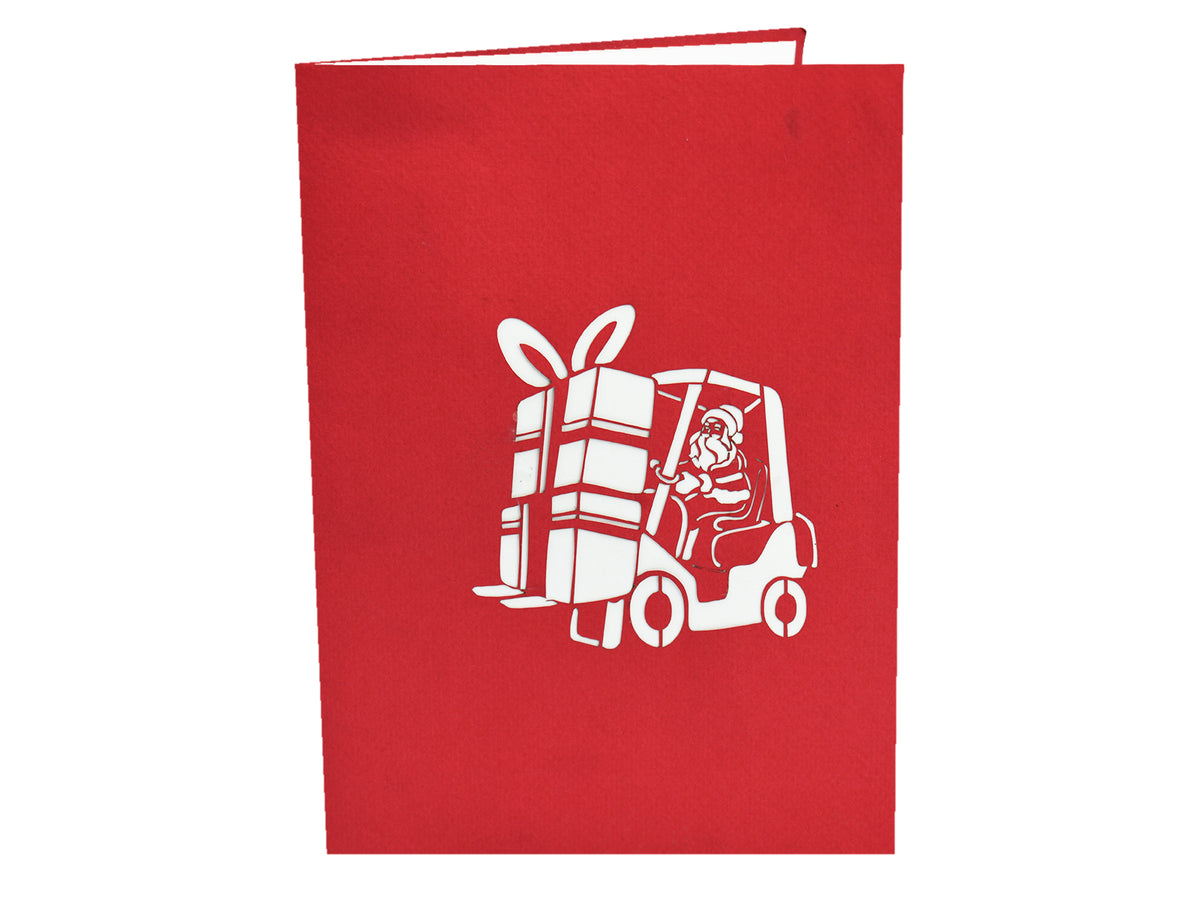 Santa Claus Driving A Forklift Pop-Up Card