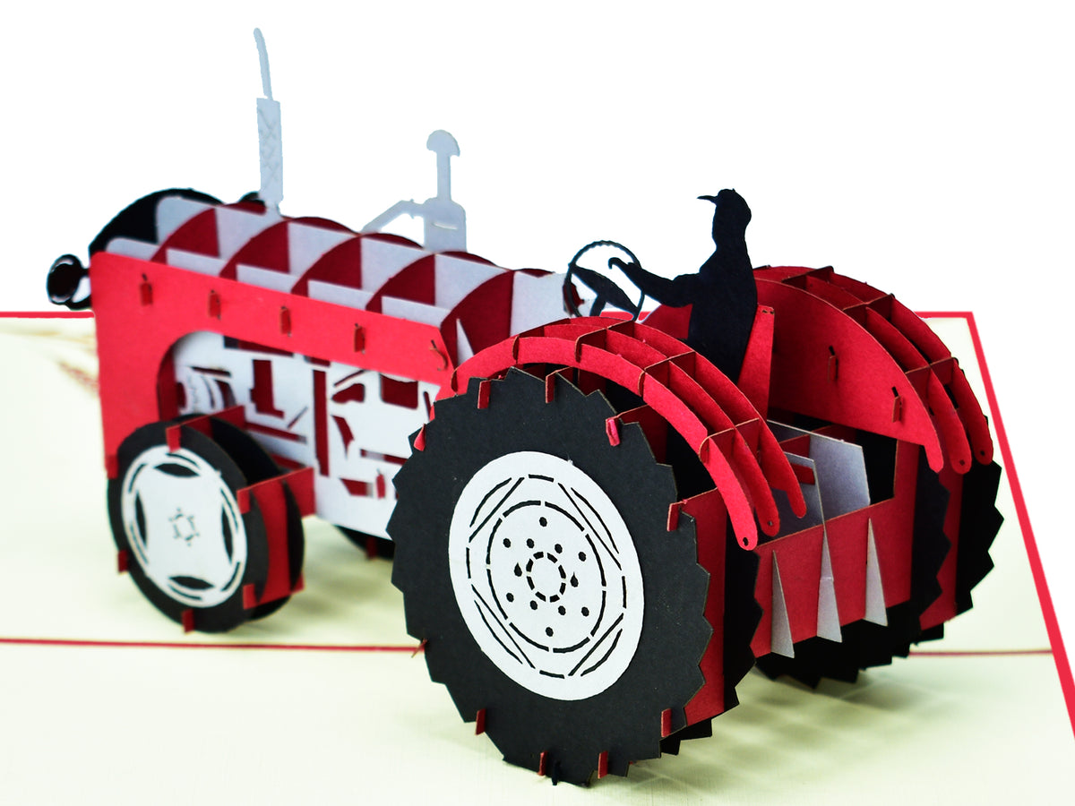 Vintage Red Tractor Pop-Up Card