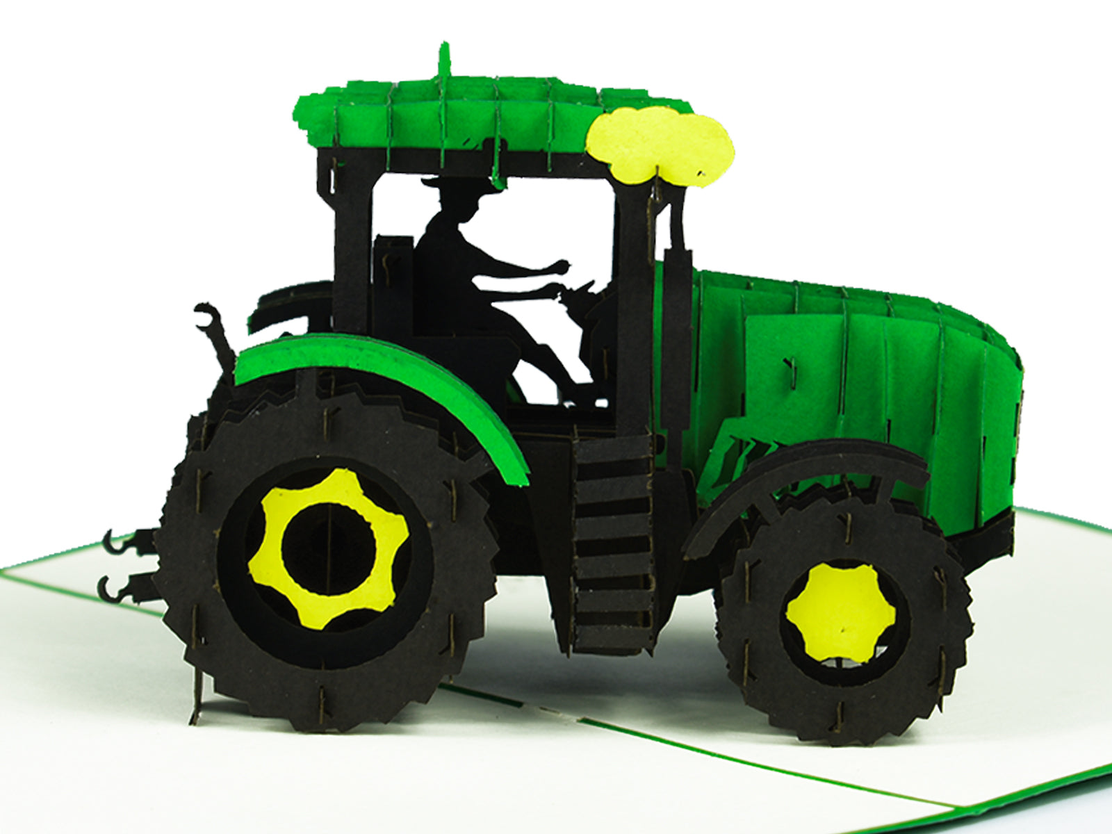 Modern Green Tractor 3D Creative Pop Up Card - close up