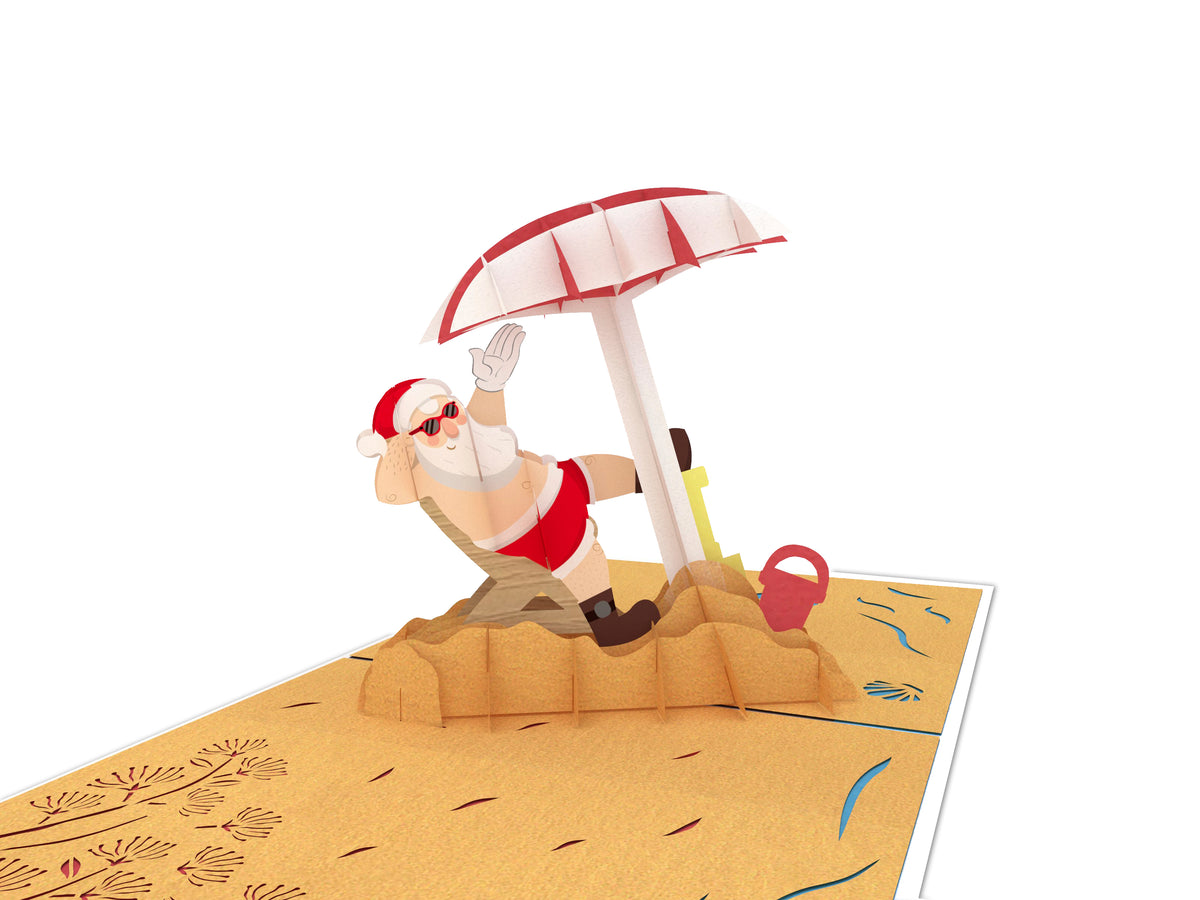 Santa on The Beach Pop-Up Card