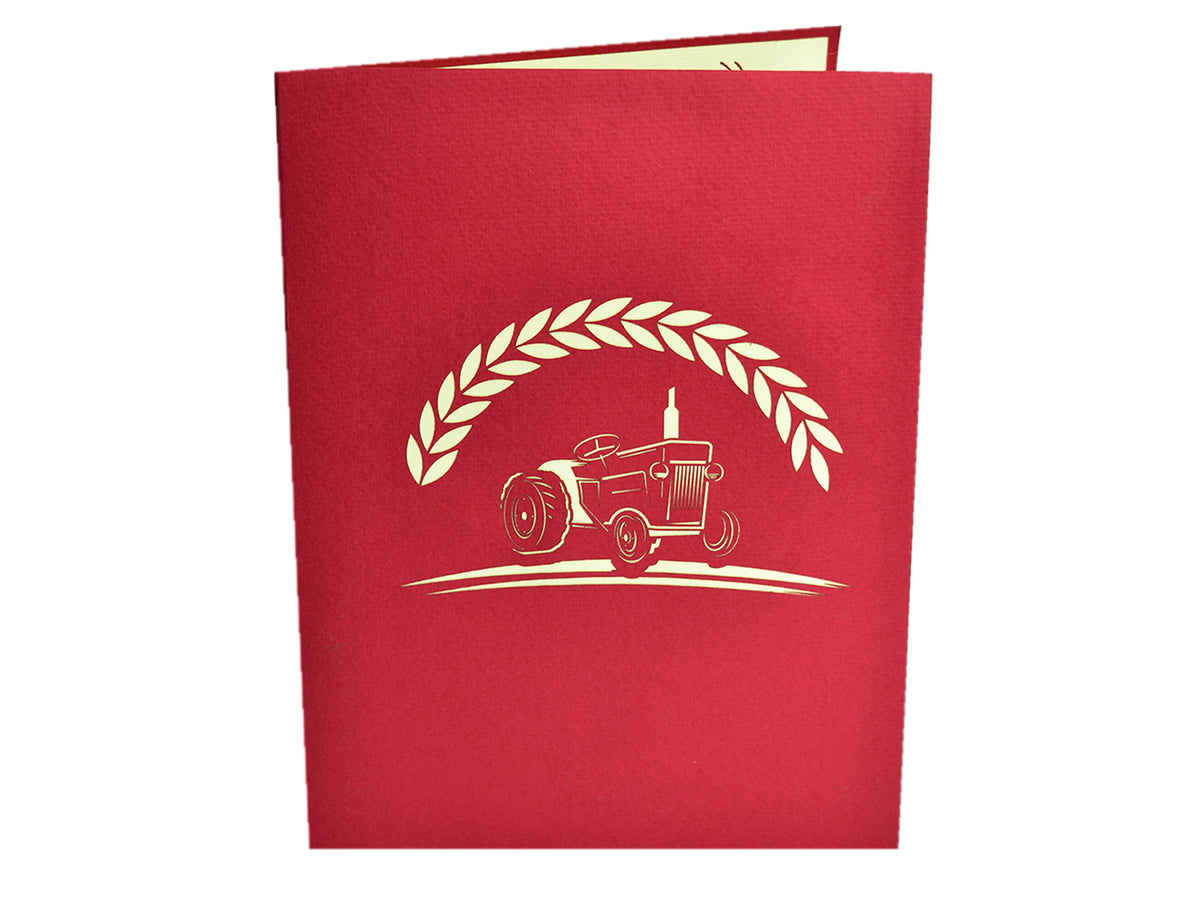 Vintage Red Tractor Pop-Up Card