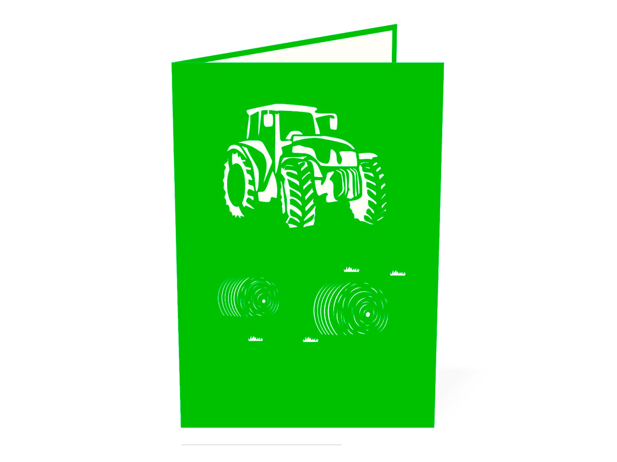 Modern Green Tractor 3D Creative Pop Up Card outside