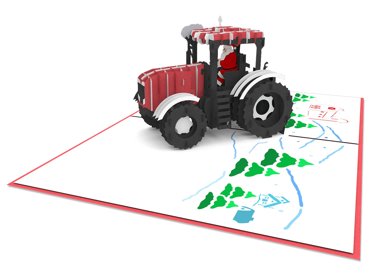 Santa Driving Tractor Pop-Up Card