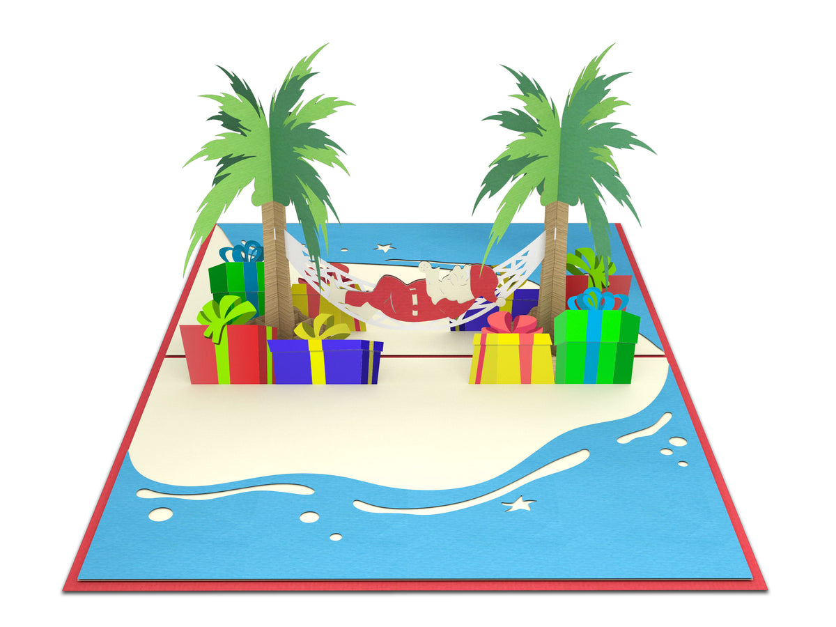 Santa on The Beach Pop-Up Card