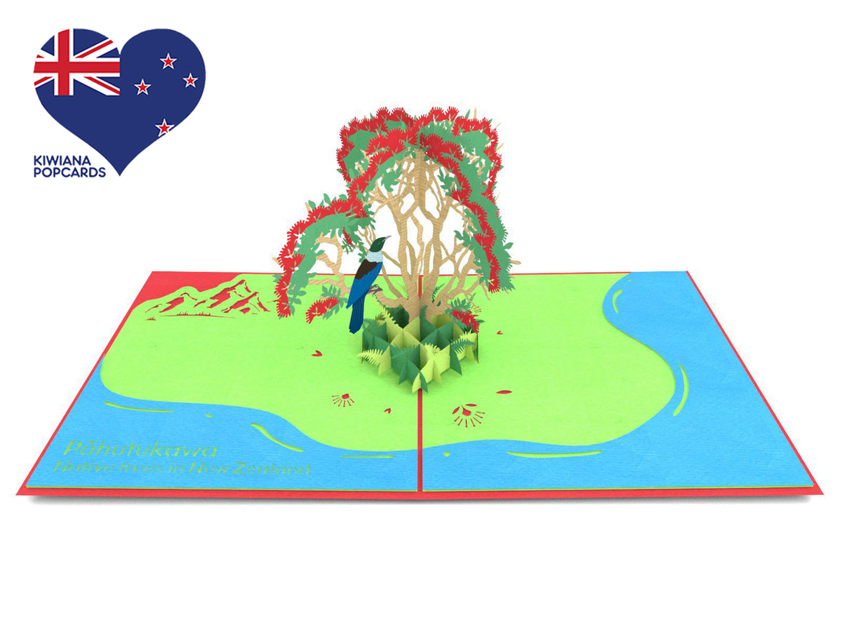 Tui on a Pohutukawa Pop-Up Card
