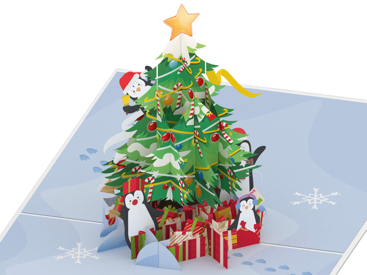 Christmas Tree and Penguins Pop-Up Card