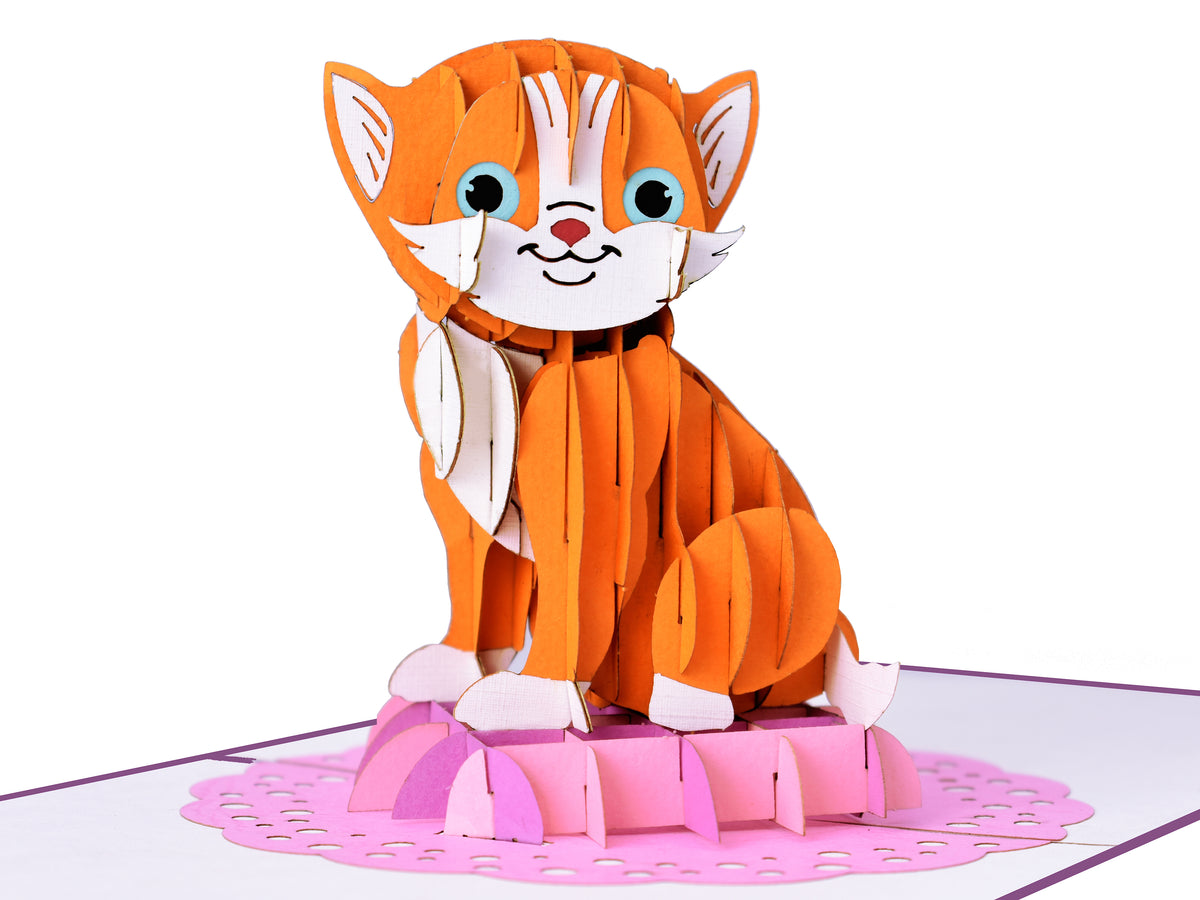 Orange Cat 3D Creative Pop Up Card - close up front
