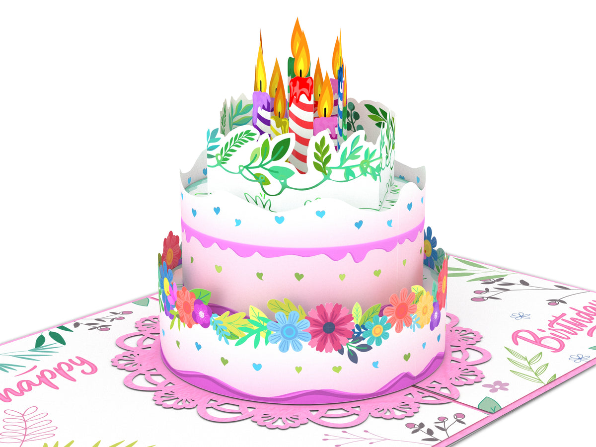 Floral Birthday Cake Pop-Up Card