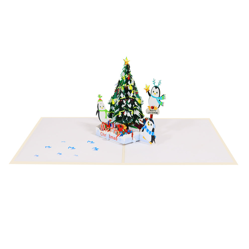 Christmas Tree and Penguins Pop-Up Card