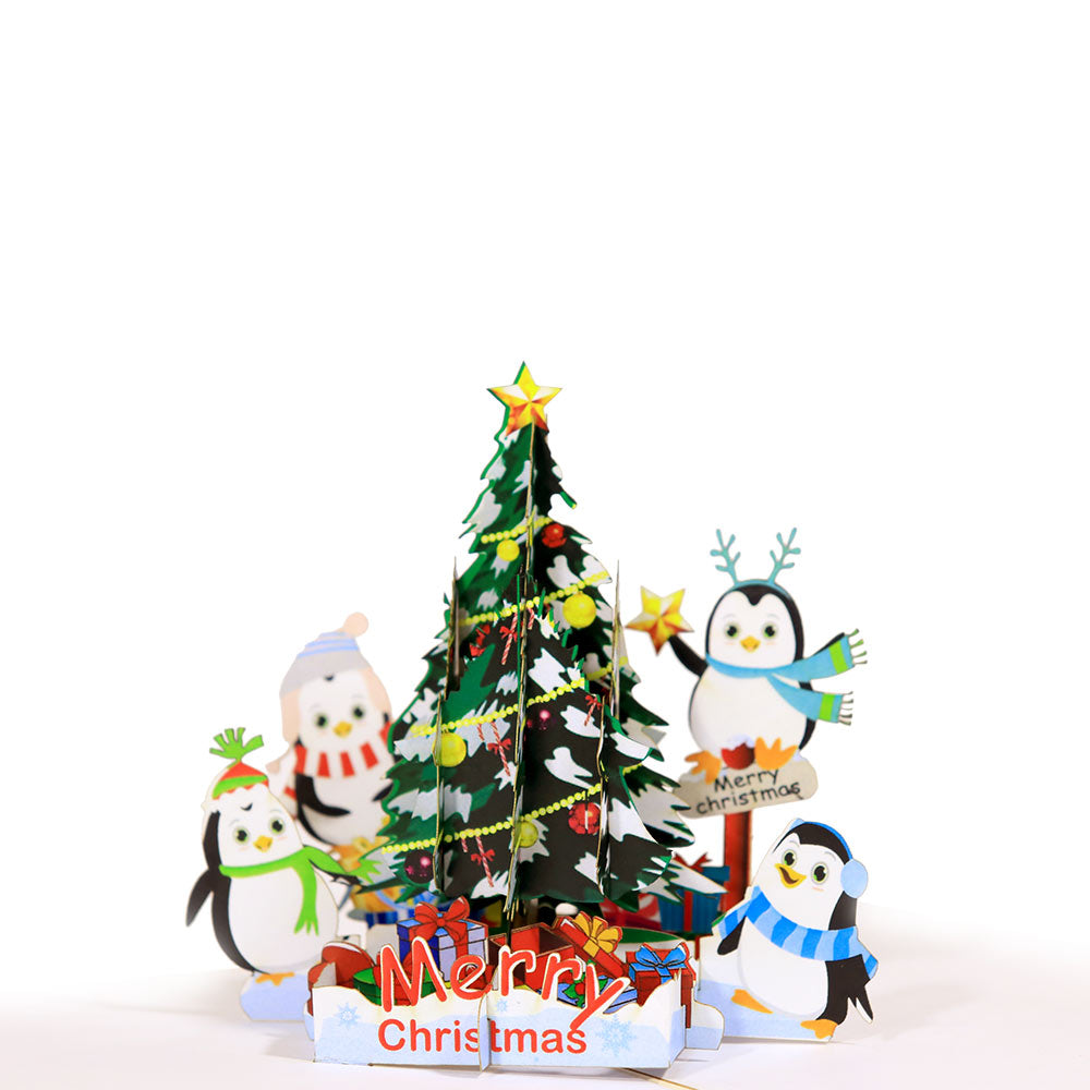Christmas Tree and Penguins Pop-Up Card