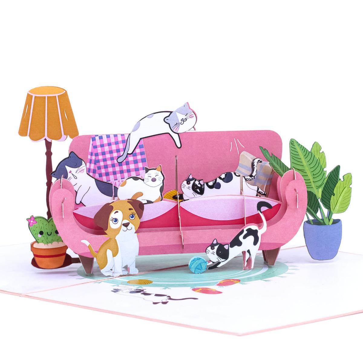 Dogs, Cats Playing Pop-Up Card