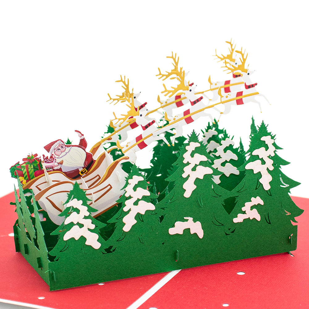 Santa Claus Sleigh Reindeer Pop-Up Card