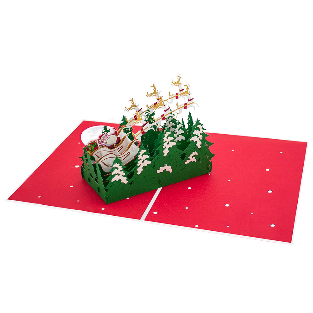 Santa Claus Sleigh Reindeer Pop-Up Card