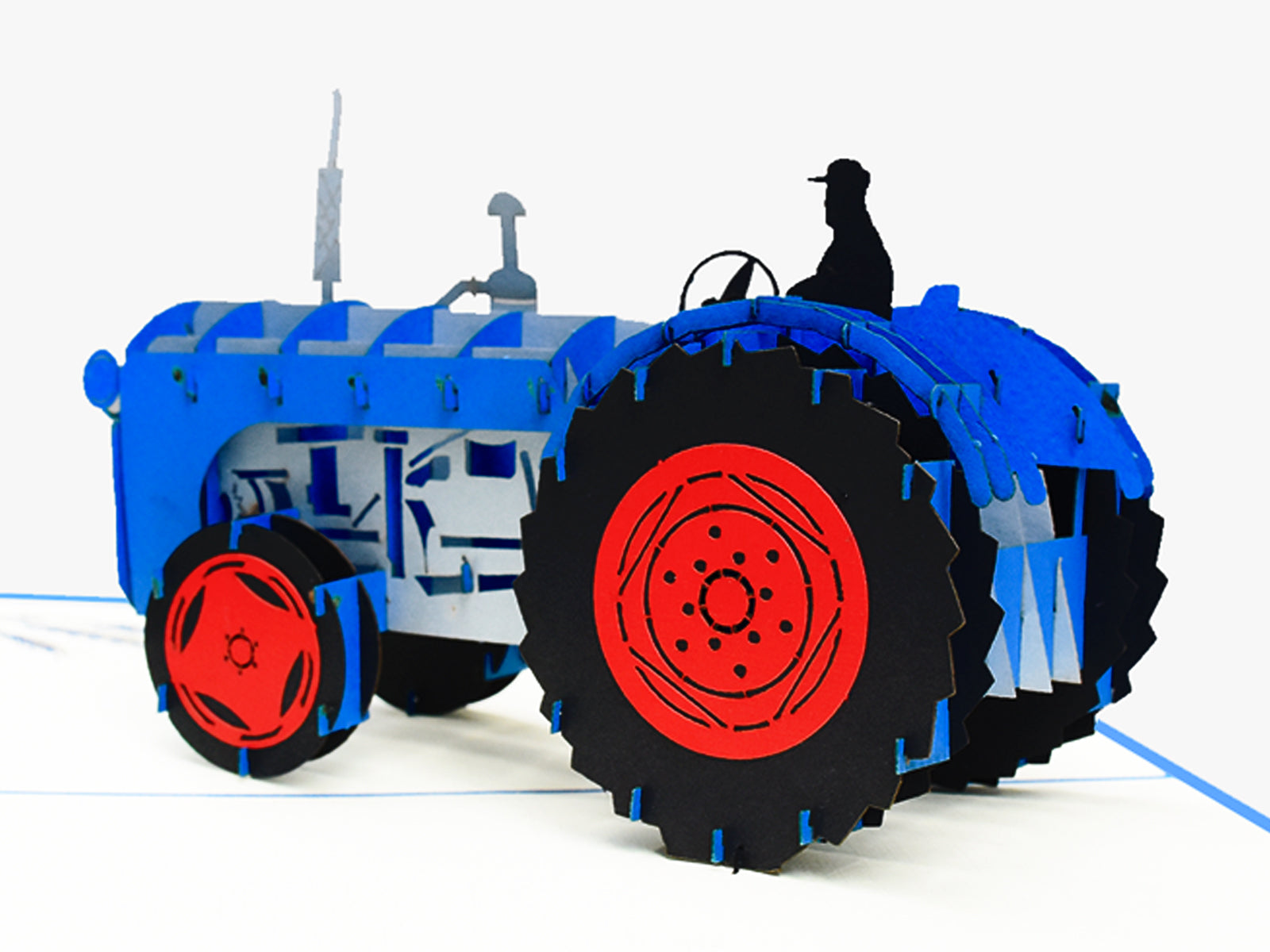 Blue Tractor 3D Creative Pop Card - close up
