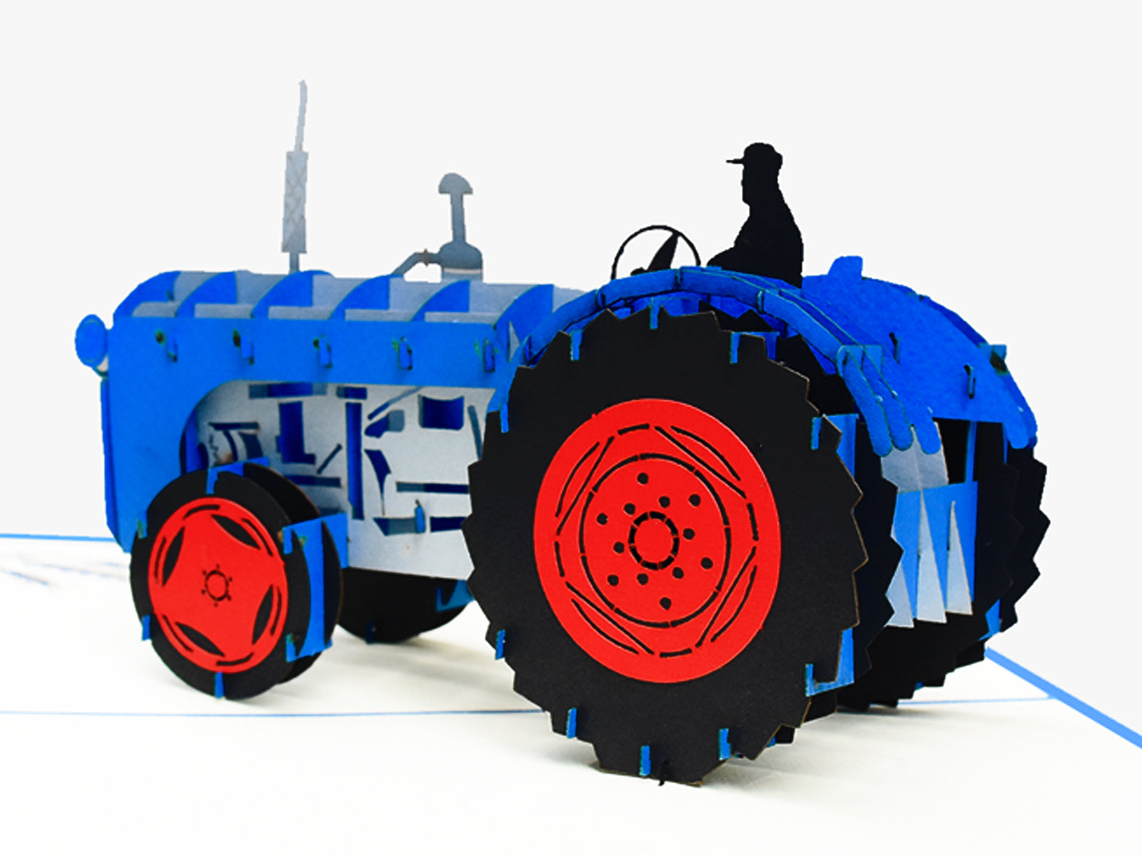 Blue Tractor 3D Creative Pop Card - close up