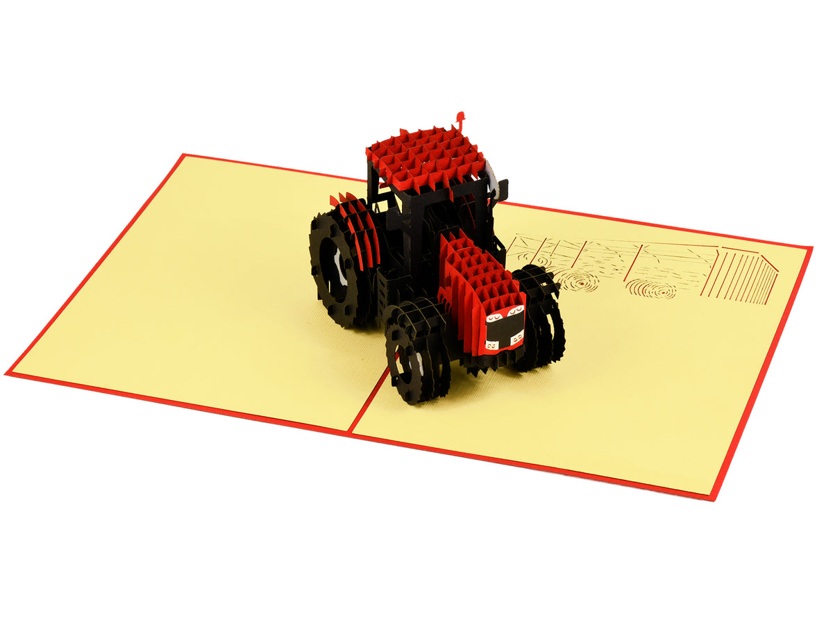 Modern Red Tractor 3D Creative Pop Up Card - alternate view