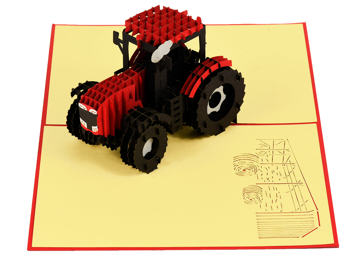 Modern Red Tractor 3D Creative Pop Up Card - side view