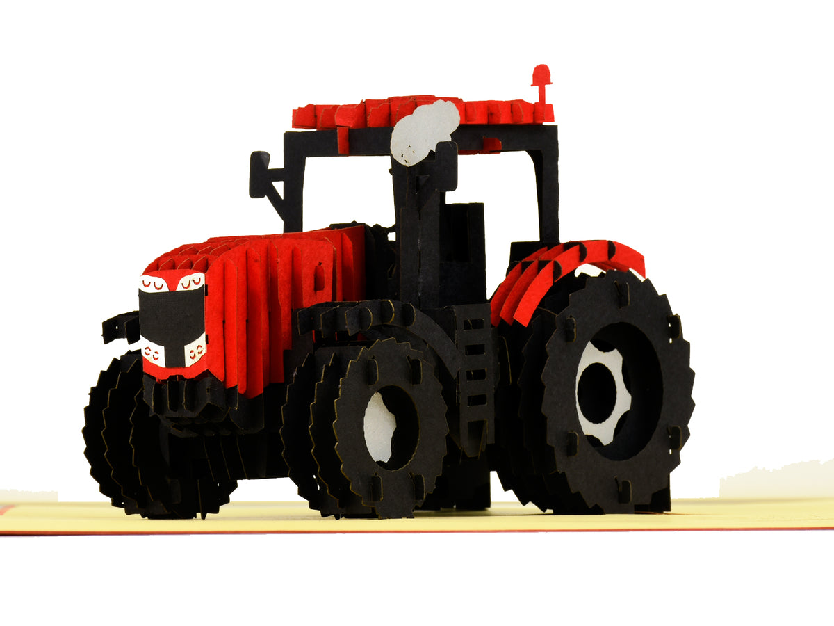 Modern Red Tractor 3D Creative Pop Up Card - close up 4
