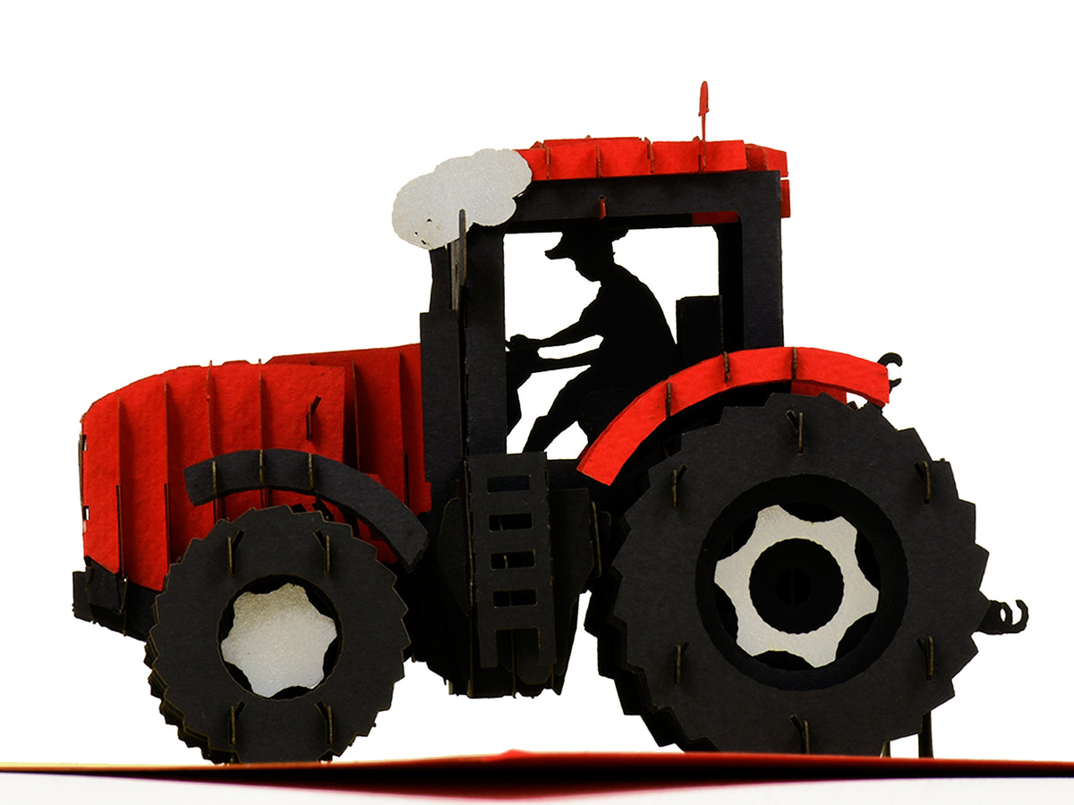 Modern Red Tractor 3D Creative Pop Up Card - close up 5