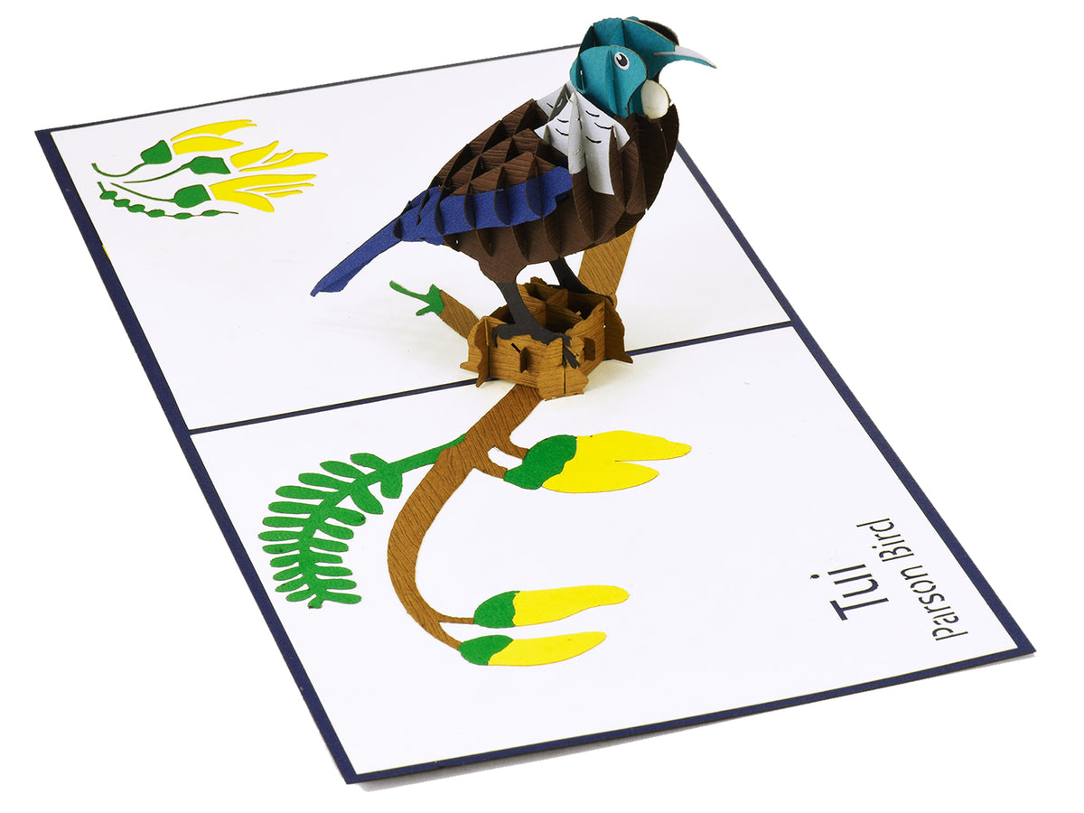 New Zealand Tui 3D Creative Pop Up Card - reverse view