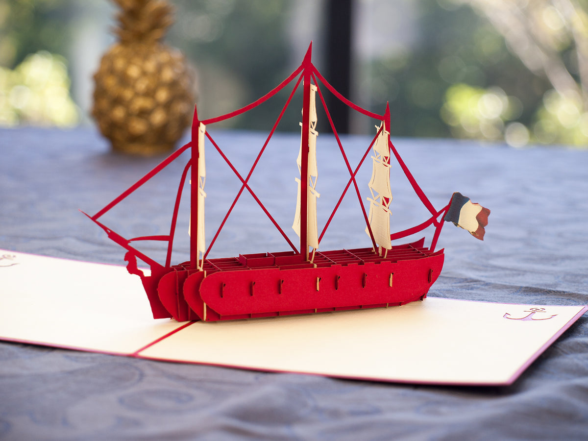 Ship with French Flag Pop-Up Card