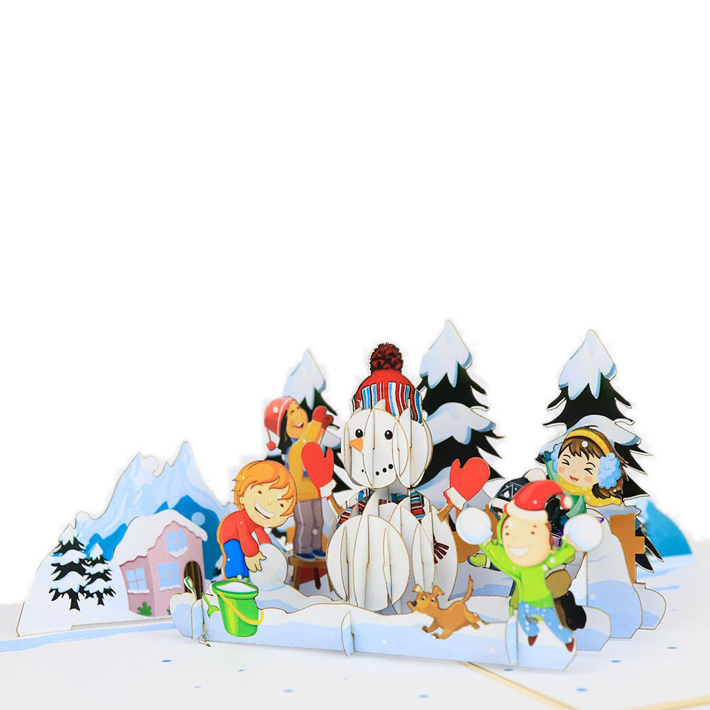 Snowman With Kids Pop-Up Card