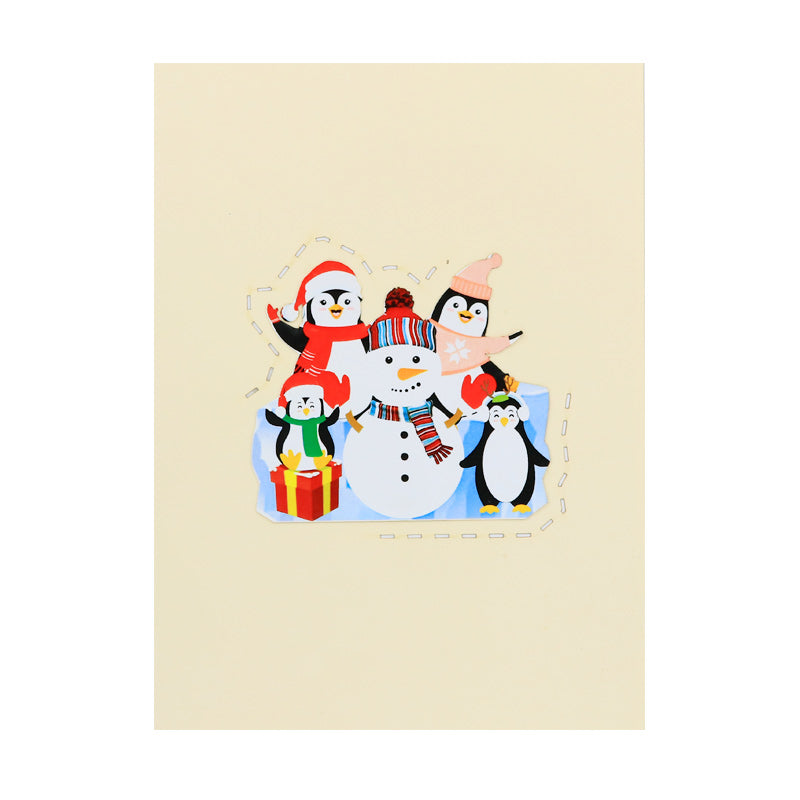 Snowman with Penguins Pop-Up Card
