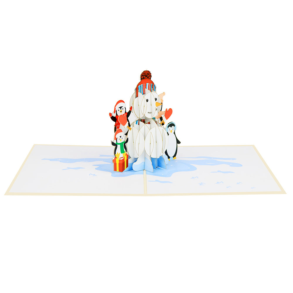 Snowman with Penguins Pop-Up Card